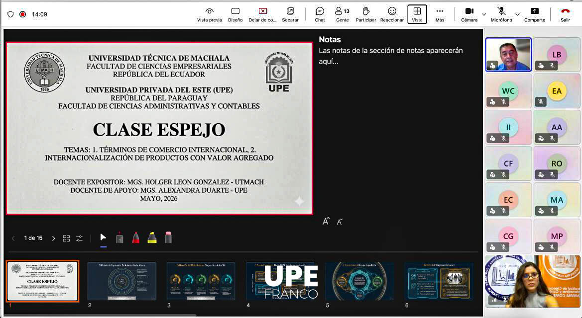 CLASE ESPEJO INTERNACIONAL: Universidad Privada del Este (UPE) - Universidad Técnica de Machala (UTMACH)